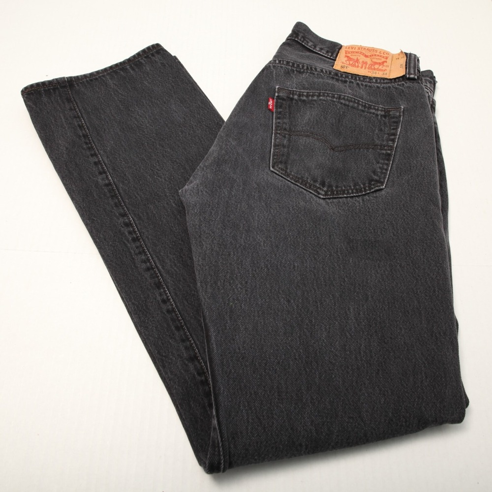 Levis 501 Jeans Men 34x34 Actual 33x32 Black Button Fly Medium Wash Denim